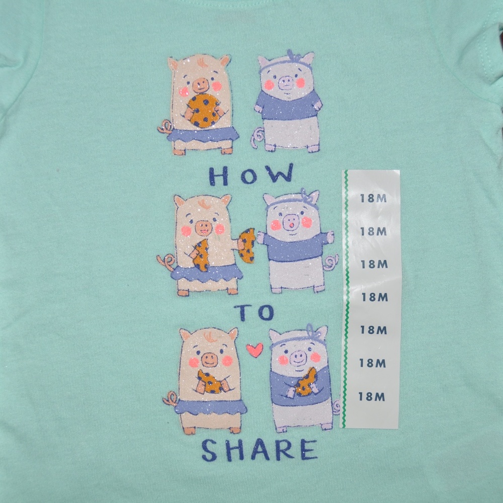 New CAT & JACK Green How To Share Graphic Tee - Picture 2 of 4